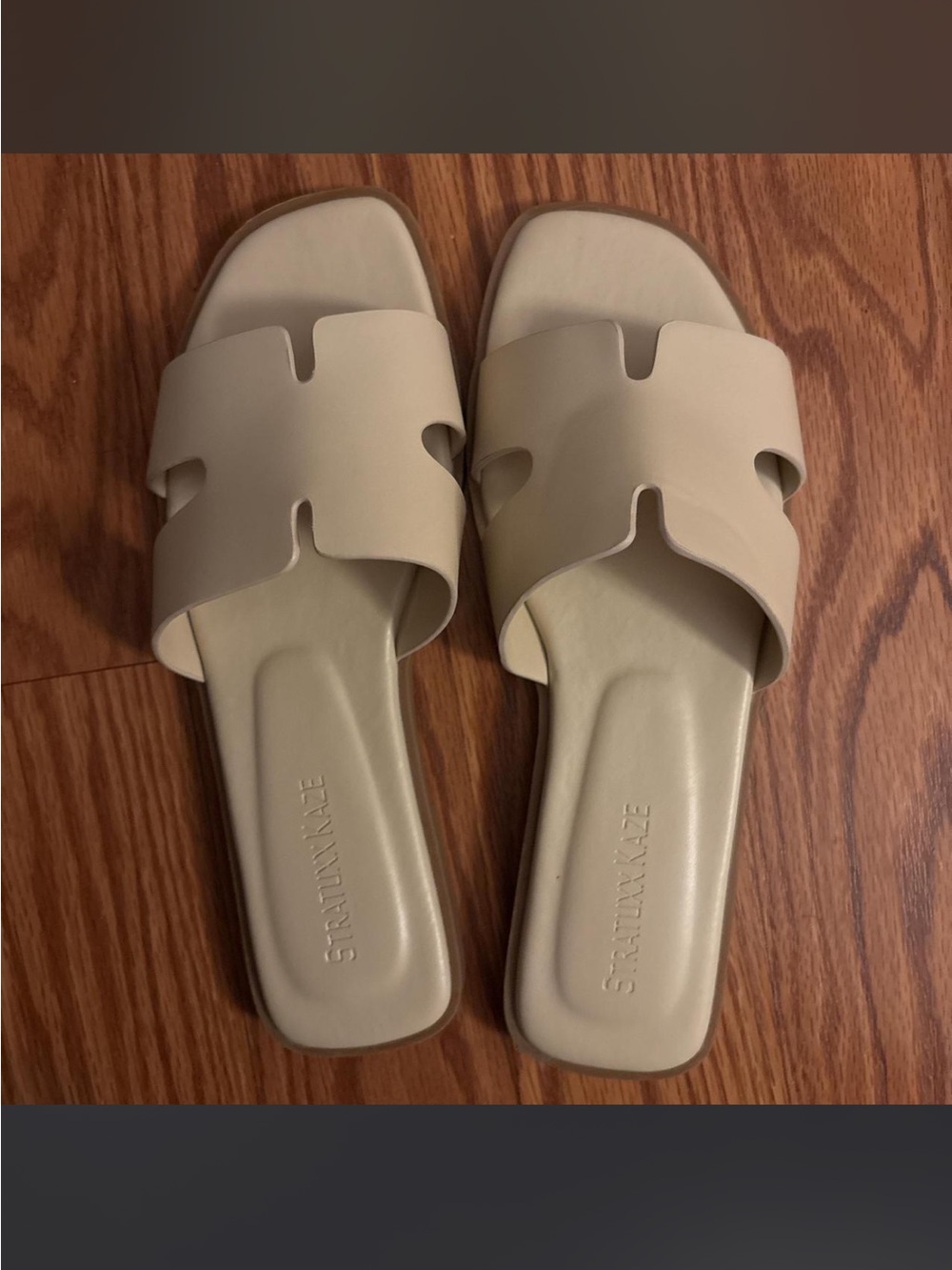 NEW Amazon Cream Slide Sandals with Cutout Strap